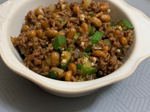 ひき肉と納豆でご飯のお供